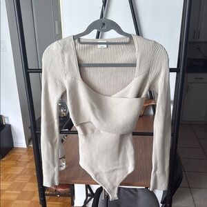 Abercrombie & Fitch Cream Asymmetrical Ribbed Bodysuit